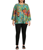 Calessa Plus Size Knit Abstract Mosaic Print Crew Neck 3/4 Sleeve Tunic