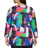 Calessa Plus Size Knit Printed Scoop Neck Long Sleeve Tunic