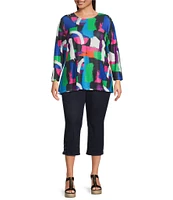 Calessa Plus Size Knit Printed Scoop Neck Long Sleeve Tunic