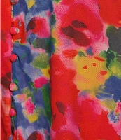 Calessa Plus Size Mesh Abstract Print Split V-Neck Long Sleeve Button Front Tunic