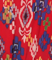 Calessa Plus Size Mesh Knit Abstract Ikat Print V-Neck Cap Sleeve Midi Dress
