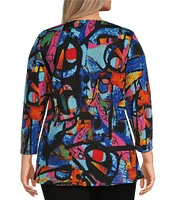 Calessa Plus Size Modern Abstract Print Crew Neck 3/4 Sleeve Tunic