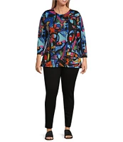 Calessa Plus Size Modern Abstract Print Crew Neck 3/4 Sleeve Tunic