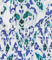 Calessa Plus Size Modern Ikat Print Split V-Neck Short Sleeve Tiered Maxi Dress