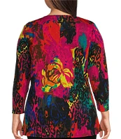 Calessa Plus Size Patchwork Animal Print Crew Neck 3/4 Sleeve Tunic