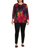 Calessa Plus Size Patchwork Animal Print Crew Neck 3/4 Sleeve Tunic