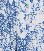 Calessa Plus Size Porcelain Floral Print V-Neck Elbow Sleeve A-Line Tiered Dress