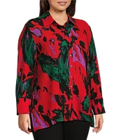 Calessa Plus Size Printed Abstract Collared 3/4 Sleeve Button Down Top