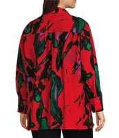 Calessa Plus Size Printed Abstract Collared 3/4 Sleeve Button Down Top