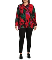 Calessa Plus Size Printed Abstract Collared 3/4 Sleeve Button Down Top