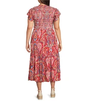 Calessa Plus Size Printed Scoop Neck Short Ruffle Sleeve Ruffle Dress