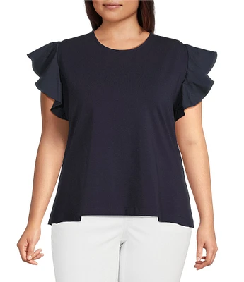 Calessa Plus Size Round Neck Ruffled Short Sleeve Knit Top