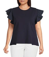 Calessa Plus Size Round Neck Ruffled Short Sleeve Knit Top