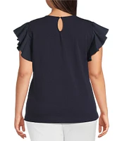 Calessa Plus Size Round Neck Ruffled Short Sleeve Knit Top