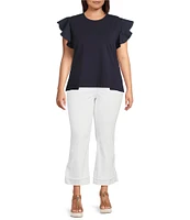 Calessa Plus Size Round Neck Ruffled Short Sleeve Knit Top