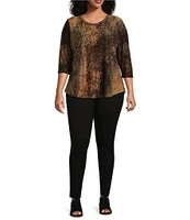 Calessa Plus Size Stretch Burnout Tie Dye Crew Neckline 3/4 Sleeve Top