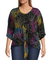 Calessa Plus Size Stretch Space Tie Dye V-Neckline 3/4 Sleeve Knit Top