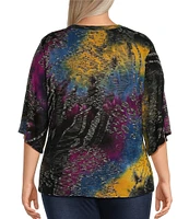 Calessa Plus Size Stretch Space Tie Dye V-Neckline 3/4 Sleeve Knit Top