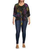 Calessa Plus Size Stretch Space Tie Dye V-Neckline 3/4 Sleeve Knit Top