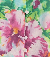 Calessa Plus Size Summer Floral V-Neck Banded Collar Elbow Sleeve Top
