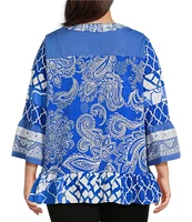 Calessa Plus Size Summer Paisley Split V-Neck Embroidered Tunic