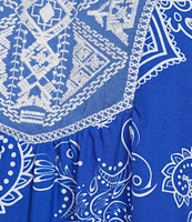 Calessa Plus Size Summer Paisley Split V-Neck Embroidered Tunic