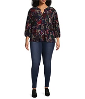 Calessa Plus Size Textured Abstract Print Crew Neck 3/4 Sleeve Top