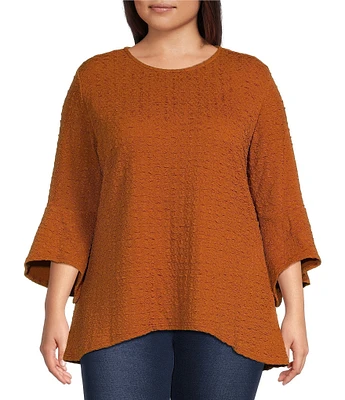 Calessa Plus Size Textured Knit Crew Neck 3/4 Sleeve Tunic