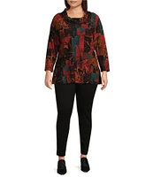 Calessa Plus Size Textured Knit Printed Cowl Neck Long Sleeve Tunic