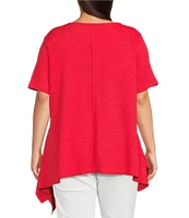 Calessa Plus Size Textured Knit Scoop Neck Short Sleeve Asymmetric Hem Tunic