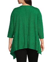 Calessa Plus Size Textured Puckered Knit Crew Neck 3/4 Sleeve Asymmetrical Tunic