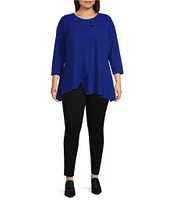 Calessa Plus Size Textured Puckered Knit Crew Neck 3/4 Sleeve Asymmetrical Tunic