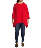 Calessa Plus Size Textured Puckered Knit Funnel Neck Bracelet Sleeve Tunic