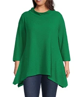 Calessa Plus Size Textured Puckered Knit Funnel Neck Bracelet Sleeve Tunic