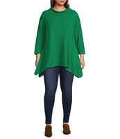 Calessa Plus Size Textured Puckered Knit Funnel Neck Bracelet Sleeve Tunic