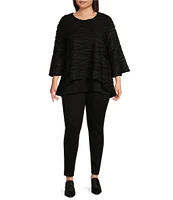 Calessa Plus Size Textured Wave Hilo Knit Scoop Neck Bracelet Sleeve Double Layered Hem Tunic