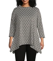 Calessa Plus Size Yarn-Dye Knit Herringbone Funnel Neck Bracelet Sleeve Tunic