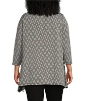 Calessa Plus Size Yarn-Dye Knit Herringbone Funnel Neck Bracelet Sleeve Tunic