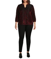 Calessa Plus Size Zebra Print Split V-Neck Long Balloon Sleeve Velvet Burnout Tunic