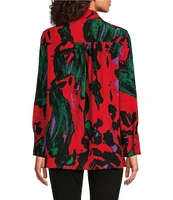 Calessa Printed Abstract Collared 3/4 Sleeve Button Down Top