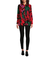 Calessa Printed Abstract Collared 3/4 Sleeve Button Down Top