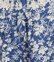 Calessa Printed Split V-Neck Ruffled Cap Sleeve Top