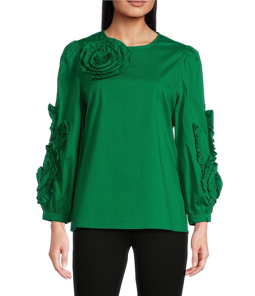 Calessa Rosette Crew Neck Long Sleeve Tunic Top