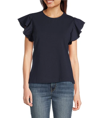 Calessa Round Neck Ruffled Short Sleeve Top