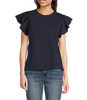 Calessa Round Neck Ruffled Short Sleeve Top