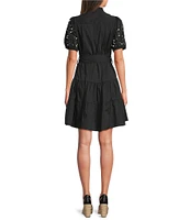 Calessa Short Pearl Sleeve Split V-Neck Tiered Dress