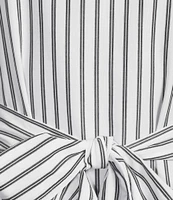 Calessa Short Pearl Sleeve Split V-Neck Tiered Tie Belt Striped Dress