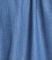Calessa Short Pearl Sleeve Split V-Neck Woven Chambray Blouse