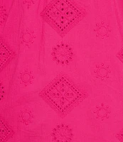 Calessa Split V-Neck Short Sleeve Embroidered Top