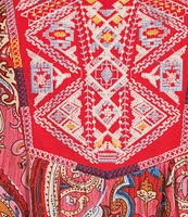 Calessa Split V-Neck 3/4 Sleeve Embroidered Print Tunic